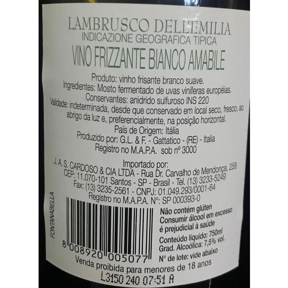 Vfrisante Lambrusco Dellemilia Bianco Amabile Fontanabella Vinho